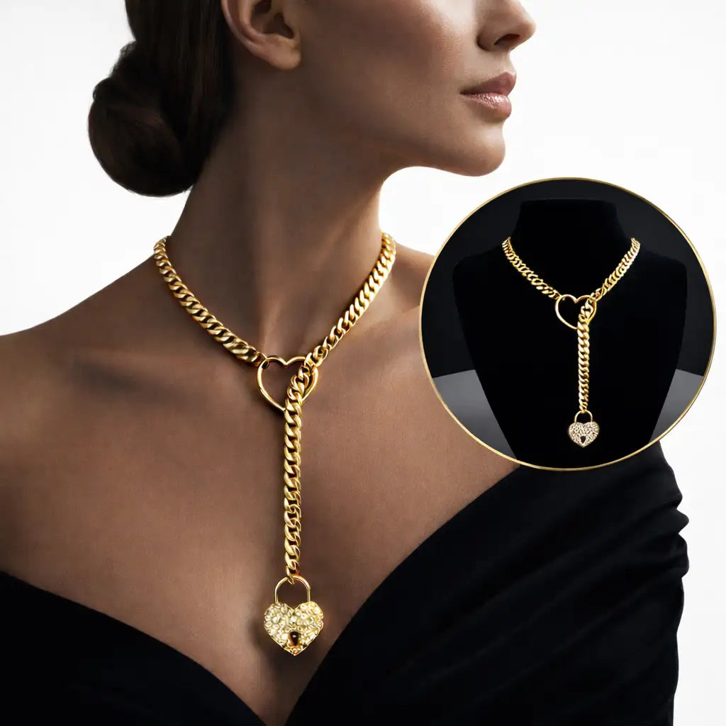 FIRE CHAIN™ - Cadena de corazón de cristal con candado y llave 🔐❤️🔥