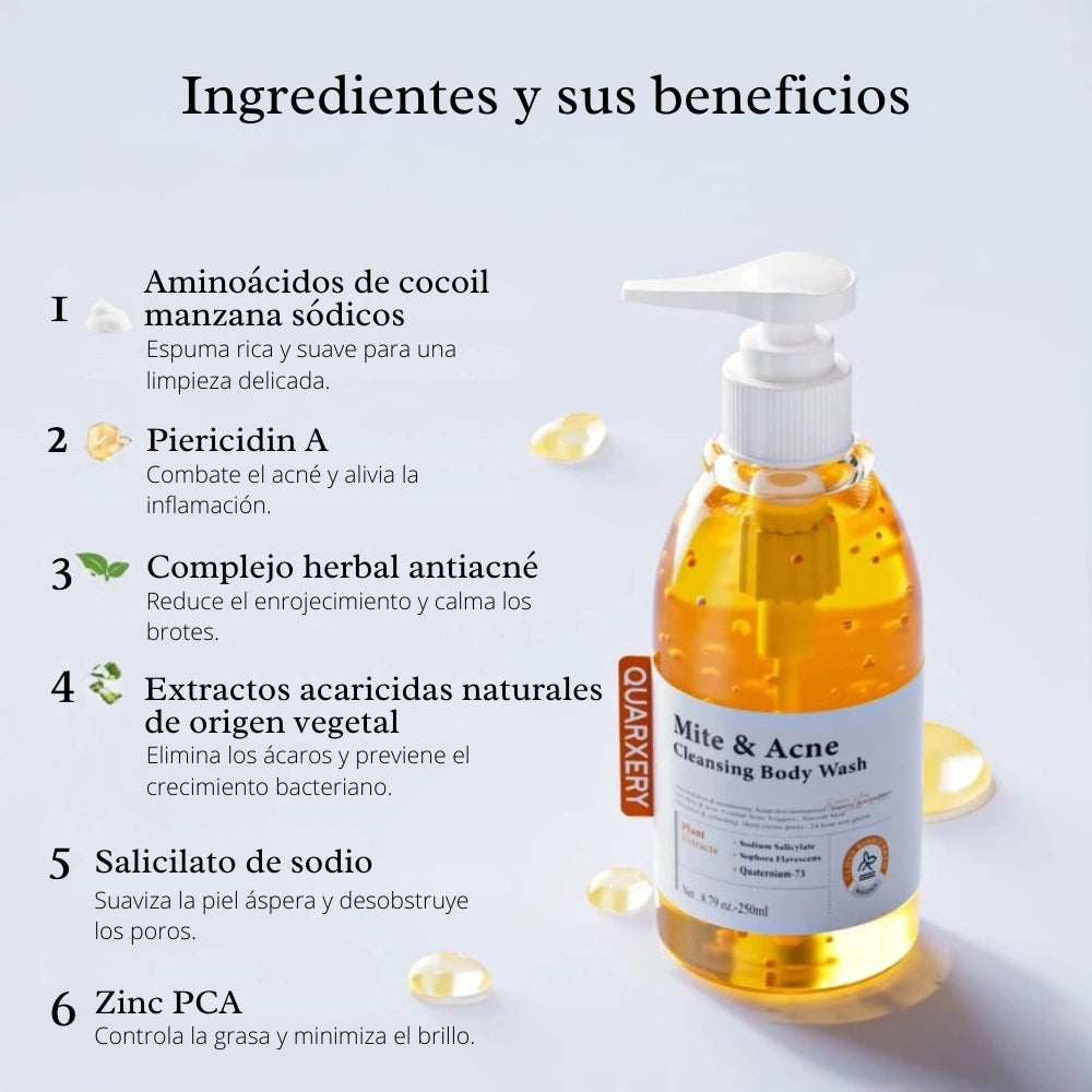 QUARXERY MITE & ACNE® | Jabón liquido corporal de limpieza ultra profunda 🧴