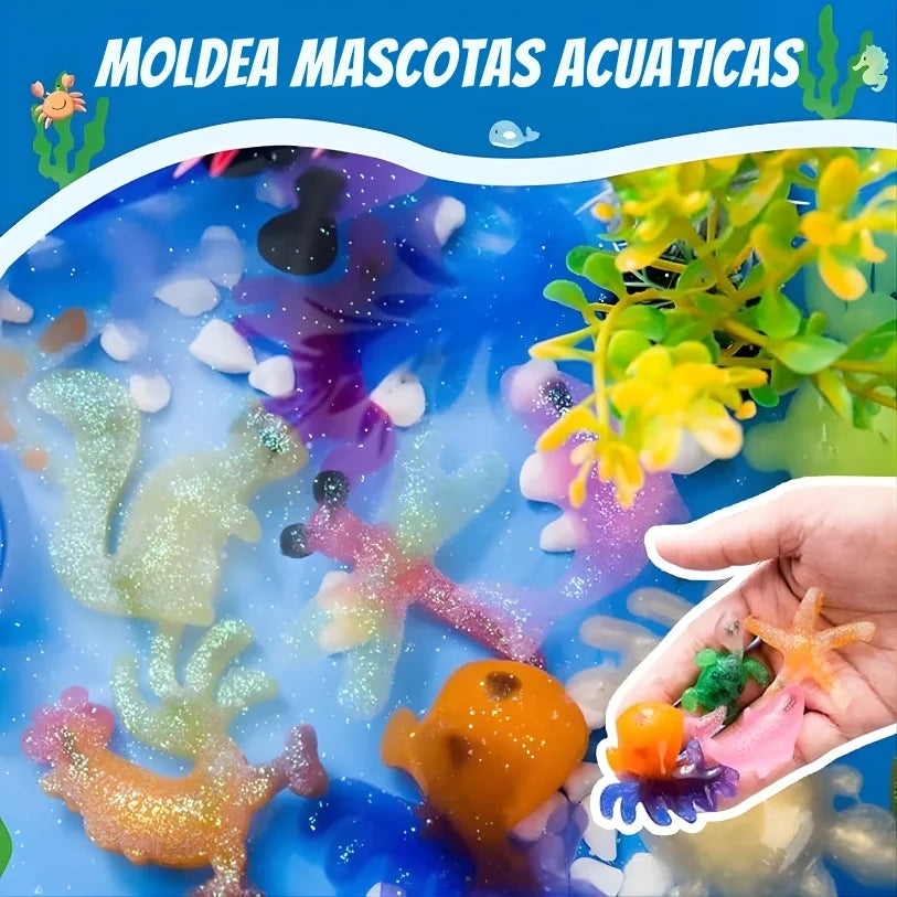 KIT MAGICO MASCOTAS ACUATICAS 3D - Moldea, decora y activa con el agua 🐳✨