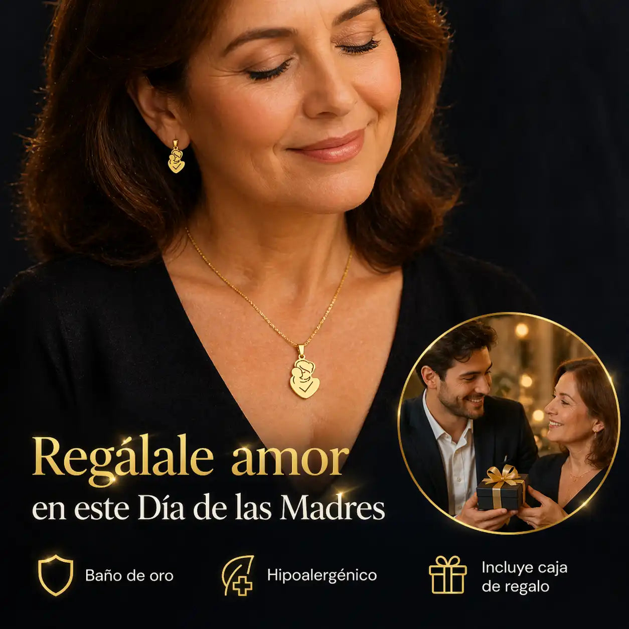 SET JOYERÍA | Collar + aretes 18K - Abrazo madre e hijo 🫂
