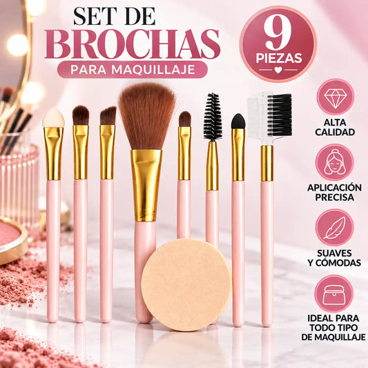 SET x9 BROCHAS PARA MAQUILLAJE PROFESIONAL 🖌️✨