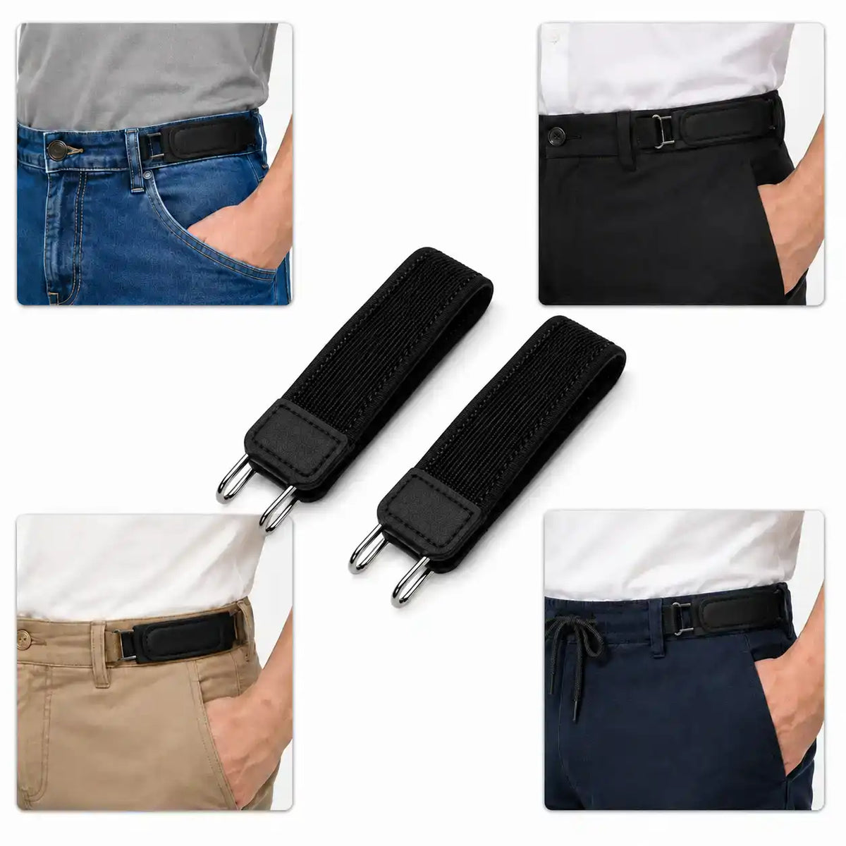 PAR CINTURONES ELÁSTICOS PREMIUM | Color negro y sin hebillas 👖