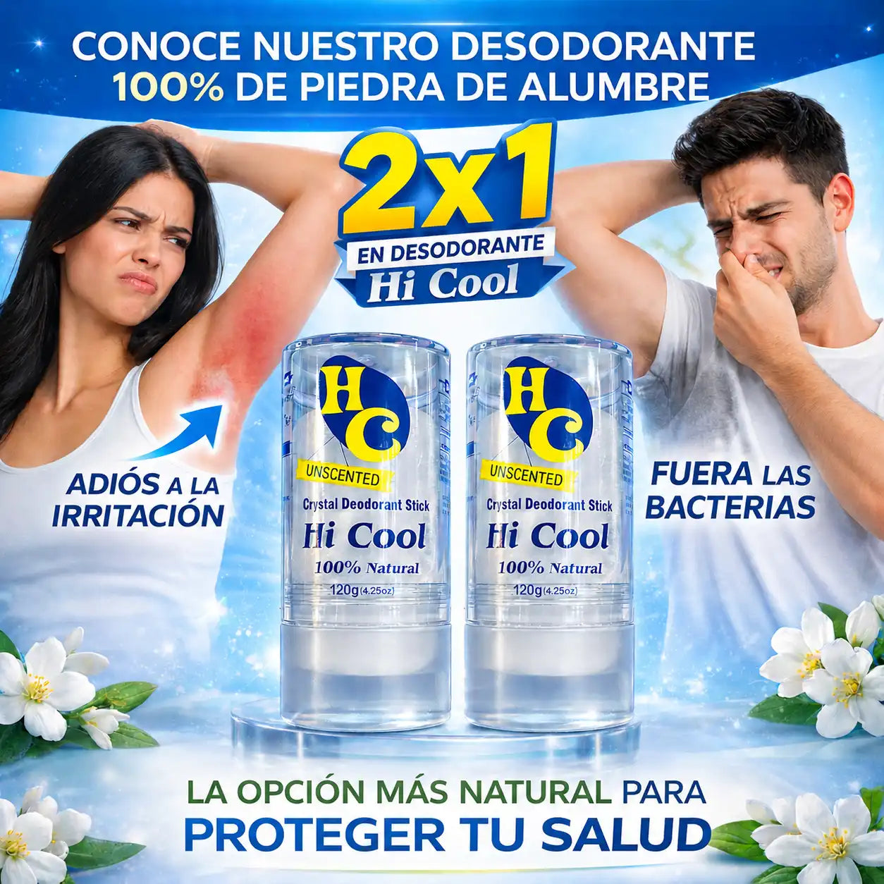 Desodorante piedra alumbre 2x1 | Aclara y protege por más de un año 🧊🍃