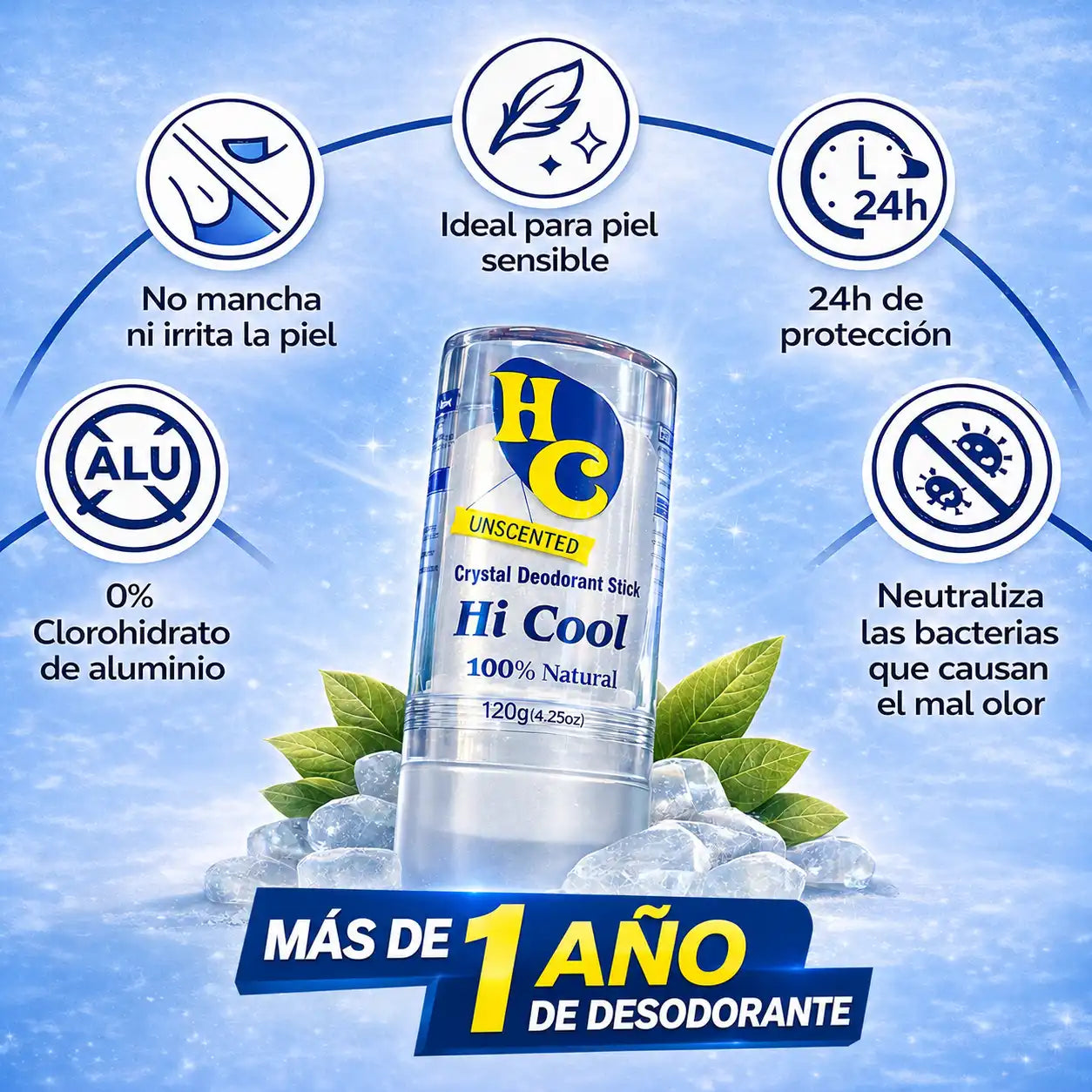 Desodorante piedra alumbre 2x1 | Aclara y protege por más de un año 🧊🍃