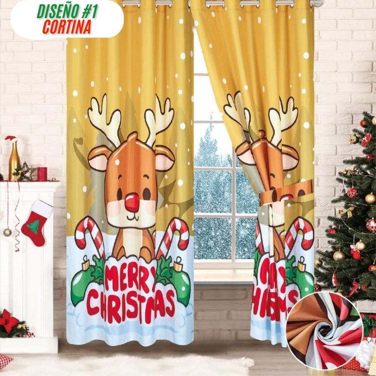 COMBO NAVIDEÑO CORTINA + COBIJA - Hermosa decoración para esta Navidad 🎅🏻