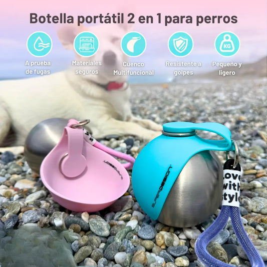 AquaPaw® | Botella de agua con cuenco 2 en 1 - Agua y snacks donde quieras 💧🐶