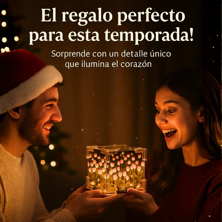 CUBO INFINITO DE TULIPANES - El regalo perfecto, lleno de magia y calidez🌷✨