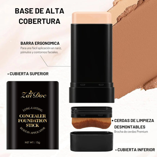 ZaiDoc® - Base de contorno 2 en 1 con brocha, larga duración 🤎