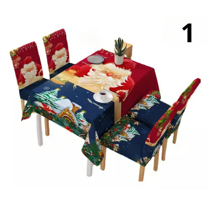 SET MANTEL + 6 FORROS NAVIDEÑOS PARA SILLAS