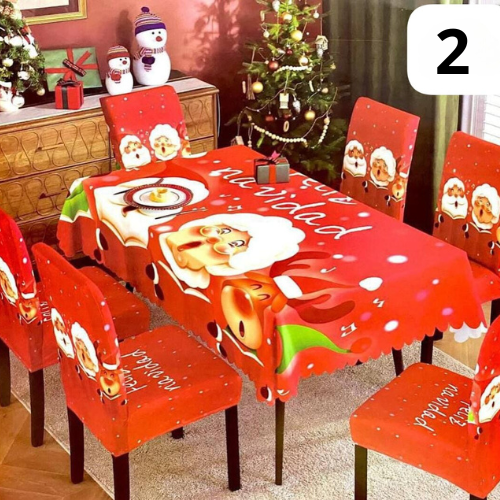 SET MANTEL + 6 FORROS NAVIDEÑOS PARA SILLAS