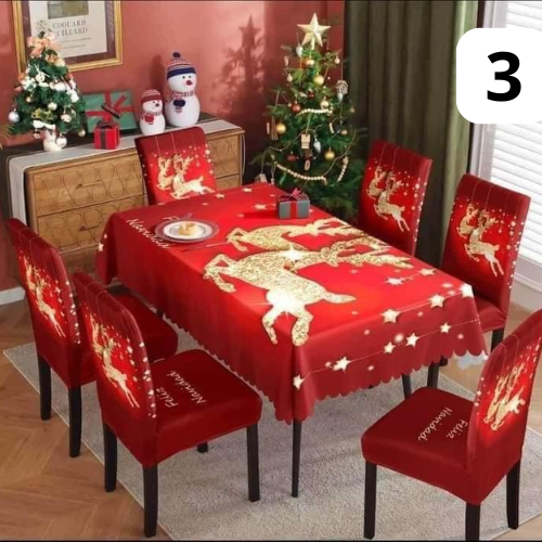 SET MANTEL + 6 FORROS NAVIDEÑOS PARA SILLAS