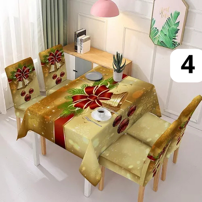 SET MANTEL + 6 FORROS NAVIDEÑOS PARA SILLAS