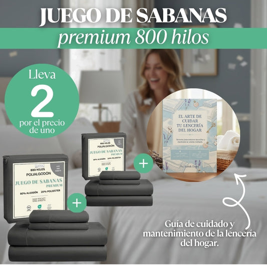 JUEGO DE SABANAS PREMIUM 2x1 + Guía de cuidado y mantenimiento de la lencería del hogar