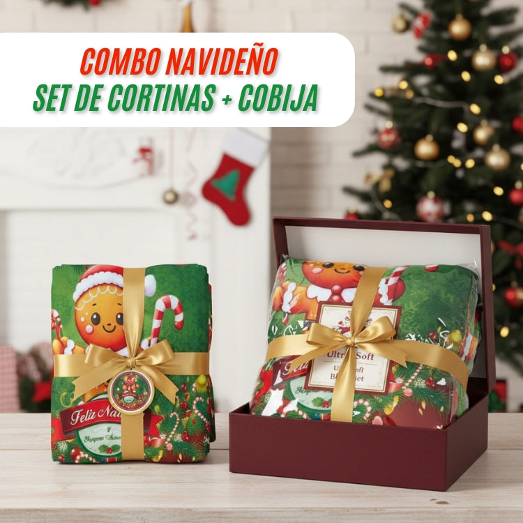 COMBO NAVIDEÑO CORTINA + COBIJA - Hermosa decoración para esta Navidad 🎅🏻