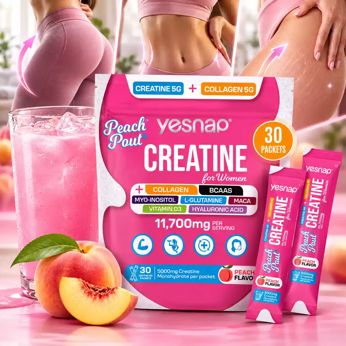 CREATINA + COLÁGENO x30 Sachets | Masa muscular, piel tersa y más energía 🍑