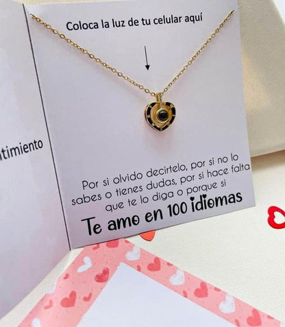 COFRE DE ROSA ETERNA + COLLAR 100 TE AMO